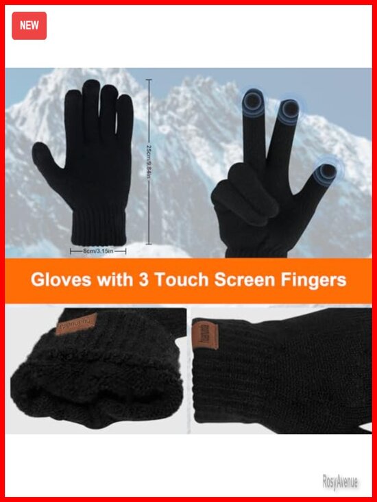 Knitted Fleece Lined Beanie Hat Scarf Touchscreen Gloves Set Winter Set main image 5